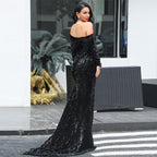 Sequins Party Dress with Strapless Long Sleeves