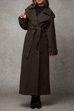 Wool Double Breasted Lapel Tie Long  Overcoat
