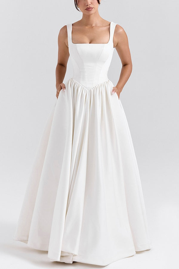 | Wide Strap Corset Maxi Dress, White