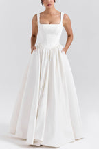| Wide Strap Corset Maxi Dress, White