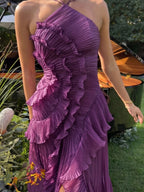Halter Neck Ruffled Chiffon Maxi Gown With Irregular Hem For Special Events 2026