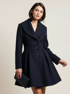 Wool Blend A-line Coat With Shawl Collar And Black Buttons For Women 2026