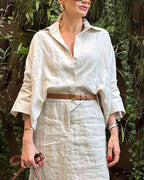 Casual Cotton Linen Solid Color Shirt & Skirt Two-Piece Set