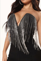 Rhinestone Deep V Fringe Tube Party Short Jumpsuit