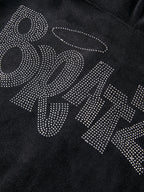 Letter Rhinestone Print Short Hoodie