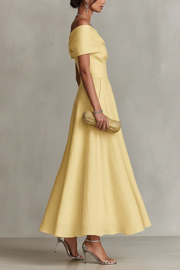 Chic One-Shoulder A-Line Midi Dress with Pockets