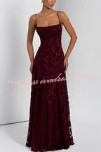 Francis Floral Burnout Jersey Fabric Cowl Neck Back Lace-up Maxi Dress