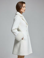 White double-breasted wool Blend coat with wide lapel And Faux fur cuffs For Women 2026