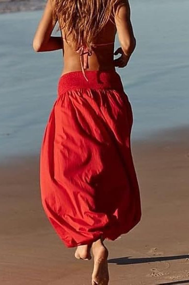 Pocket Smocked Elastic Waist Lantern Skirt