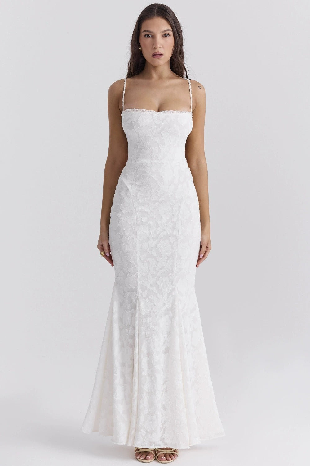 Jacquard Square Neck Spaghetti Strap Mermaid Maxi Gown