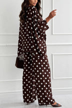 Verne Linen Blend Polka Dot Batwing Sleeve Top and Elastic Waist Pocket Loose Pants Set