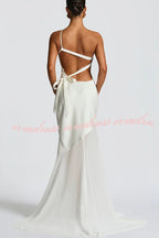Fable Satin One Shoulder Back Adjustable Straps Contrast Chiffon Hem Maxi Dress