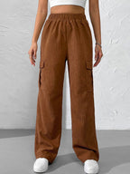 Corduroy Elastic Waist Cargo Wide Leg Pants
