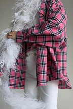 Relaxed Fit Mid Length Plaid Blouse