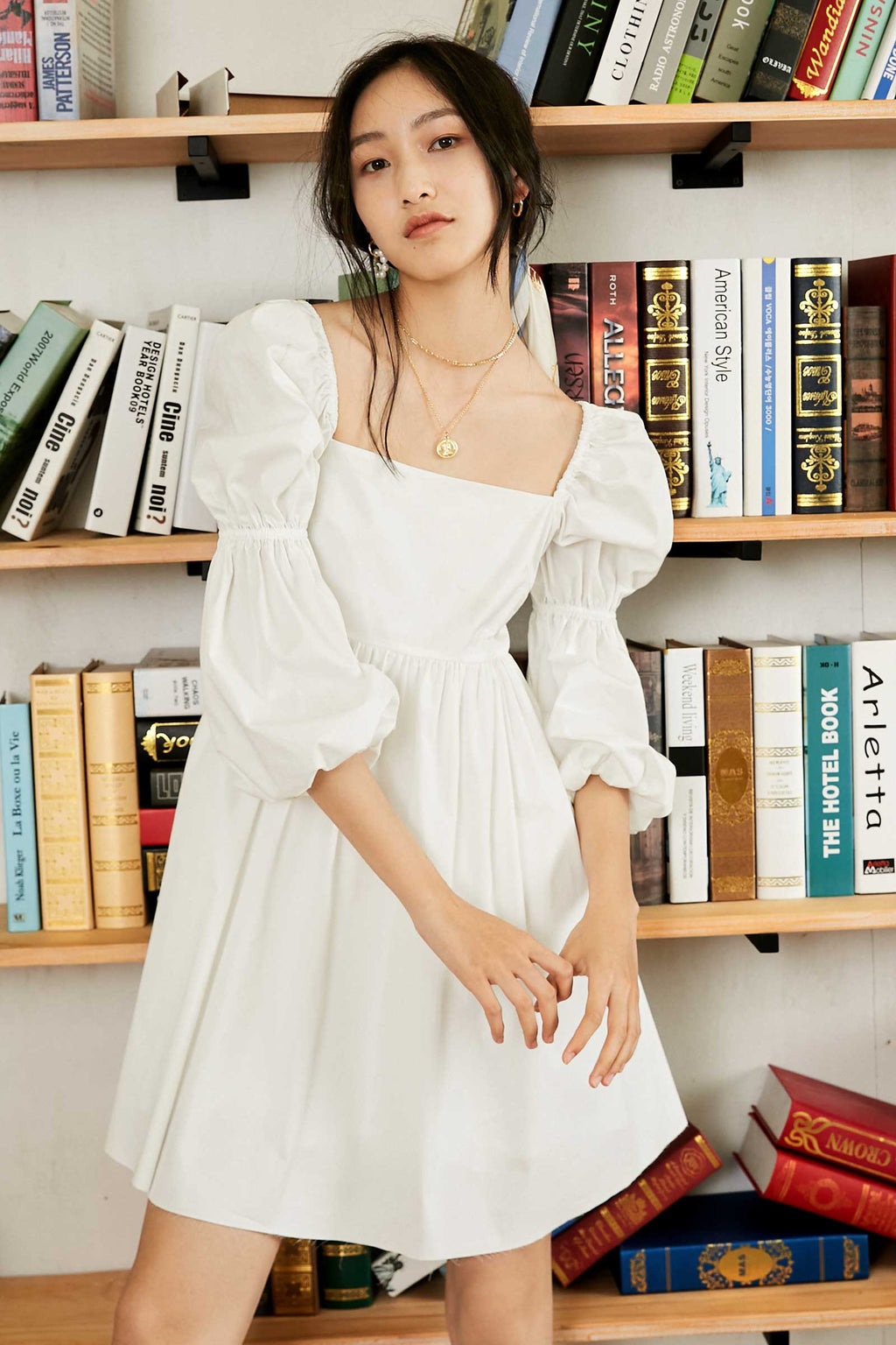 Square Neck Empire Waist Puff Sleeve Babydoll Mini Dress