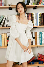 Square Neck Empire Waist Puff Sleeve Babydoll Mini Dress
