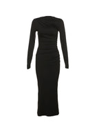 Solid Ruched Long Sleeve Maxi Dress