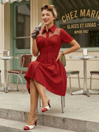 Mesh Patchwork Sweetheart Neck Single Breasted Pinup Rockabilly Dress For Women 2026