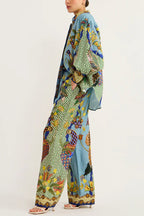 Smyrna Unique Heaven Bird Print Elastic Waist Pocketed Wide Leg Pants