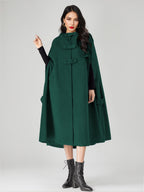 Wool Blend Cape Coat For Women Hooded Gray Oversized Long Poncho Outerwear 2026