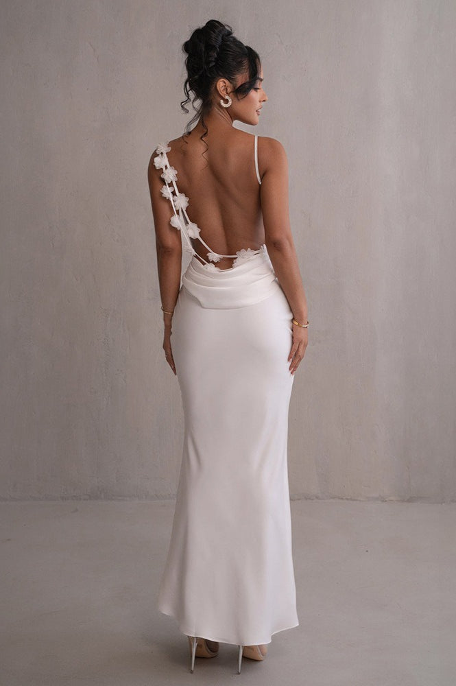 Satin Cowl Neck Spaghetti Strap Bodycon Maxi Dress