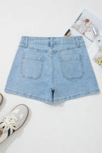 High Rise Patch Pocket Denim Shorts