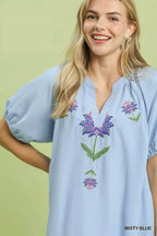 Umgee Embroidered Floral Babydoll Dress