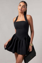 Halter Neck Square Neckline Fit and Flare Structured Mini Dress