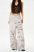 American Vintage Letter Graffiti Chic Slim Fit Jeans