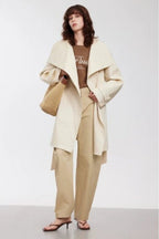 Wide Collar Single-Button Mid-Length Loose Fit Trench Coat
