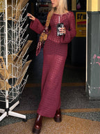 Crochet Hollow Backless Long Sleeve Cover Up Maxi Dress