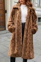 Leopard Faux Fur Knee Length Thick Plush Overcoat