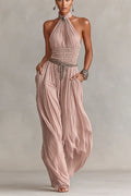 Bohemian Halter Neck Wide-Leg Jumpsuit