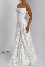 Floral Lace Spaghetti Strap Open Back Tiered Maxi Dress