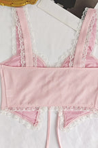 Lace Trim Patchwork Sexy Slinky Backless Crop Top