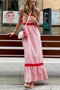 Stella Effortless Red and White Vertical Striped Long Dress with Bow Straps Premium Wardrobe Essential