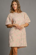 Freya Elevated Floral Jacquard Mini Dress with Puff Sleeves Boutique Collection