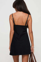 Spaghetti Strap V-Neck Center Cut Out Contrast Stitch Denim Mini Dress