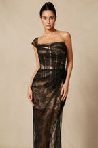 Ezgi One Shoulder Corset Lace Maxi Dress