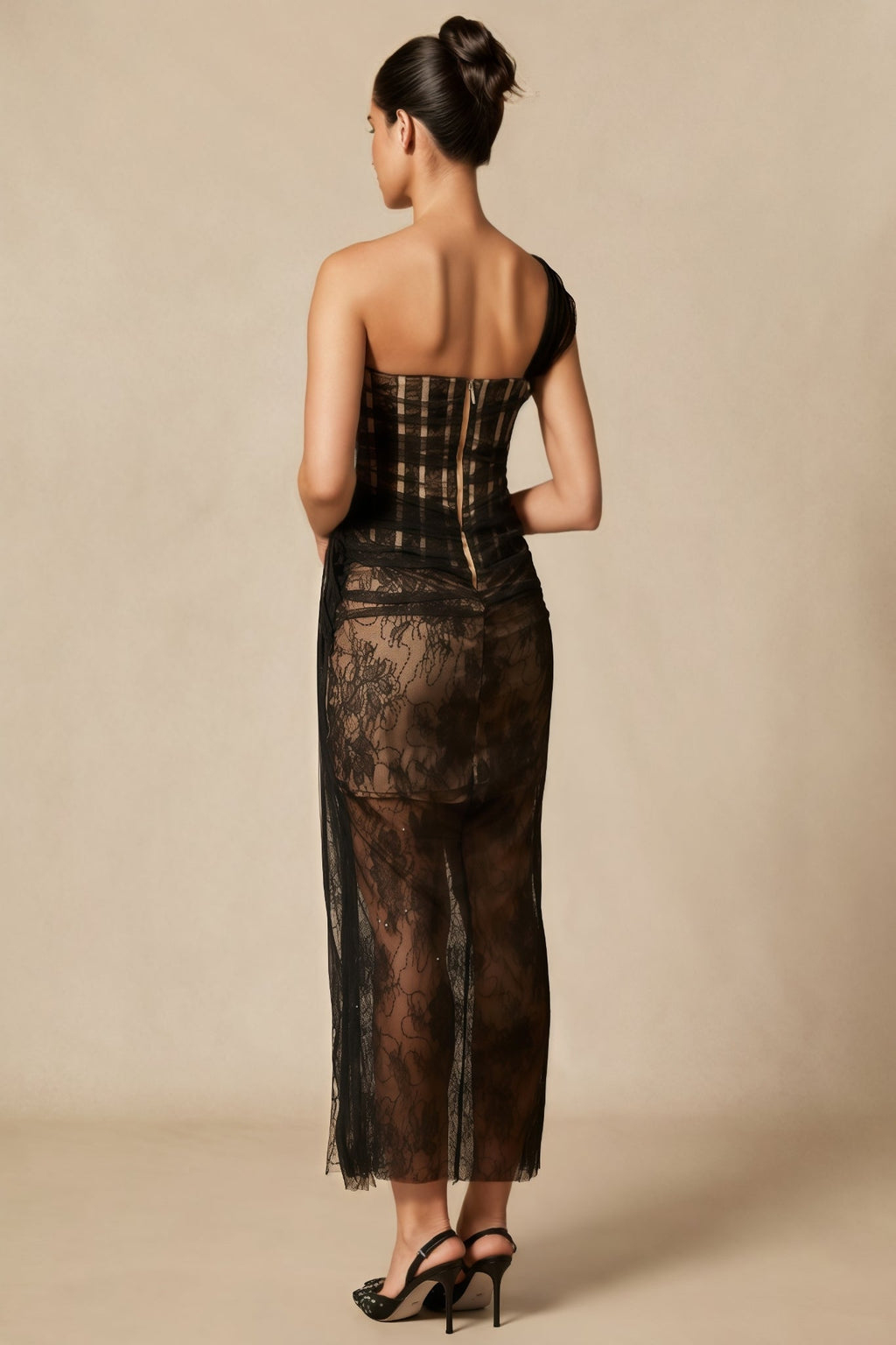 Ezgi One Shoulder Corset Lace Maxi Dress