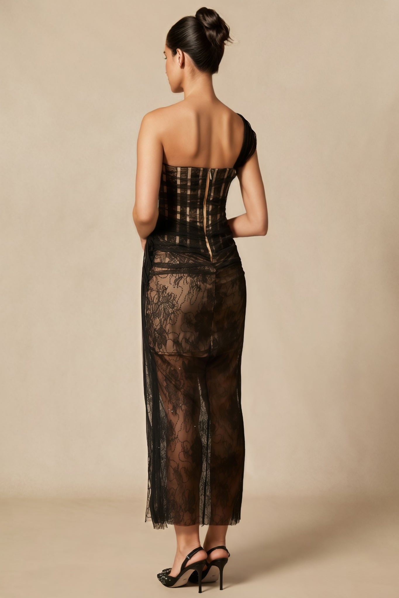 Ezgi One Shoulder Corset Lace Maxi Dress
