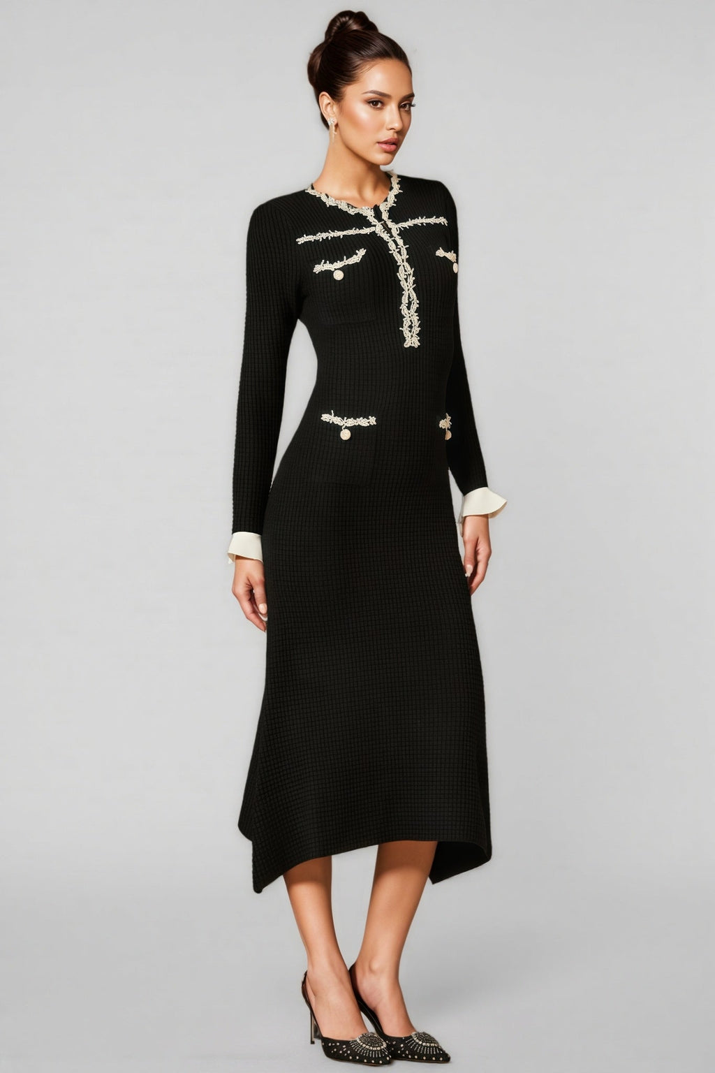 Jamie Trim Pearl Knit Midi Dress