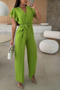 Ruffled Sleeve Tie-up Waisted Jumpsuits