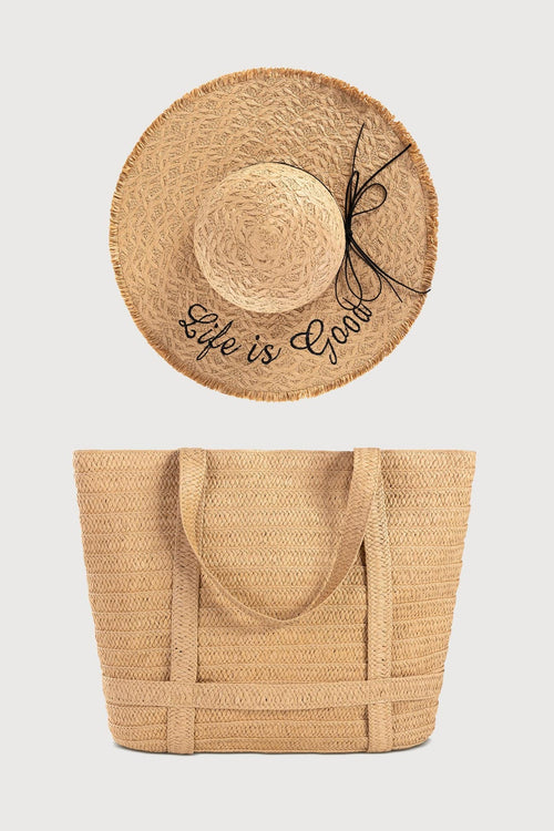 Handmade Solid Color Straw Bag With Hat