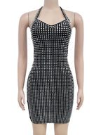Neckband Rhinestone-studded Slim-fit Hip Wrap Sparkling Party Party Mini&Short Dresses