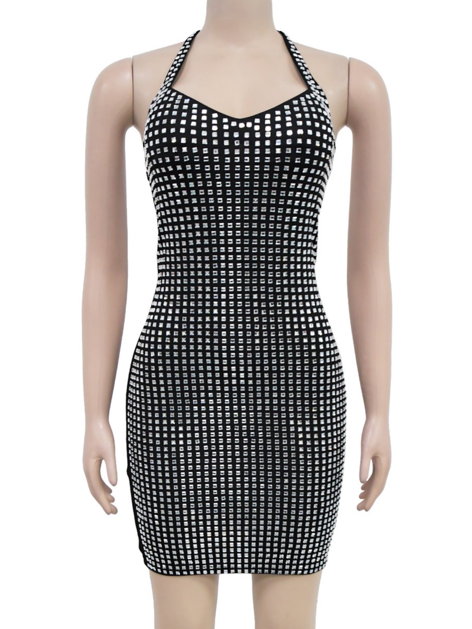Neckband Rhinestone-studded Slim-fit Hip Wrap Sparkling Party Party Mini&Short Dresses