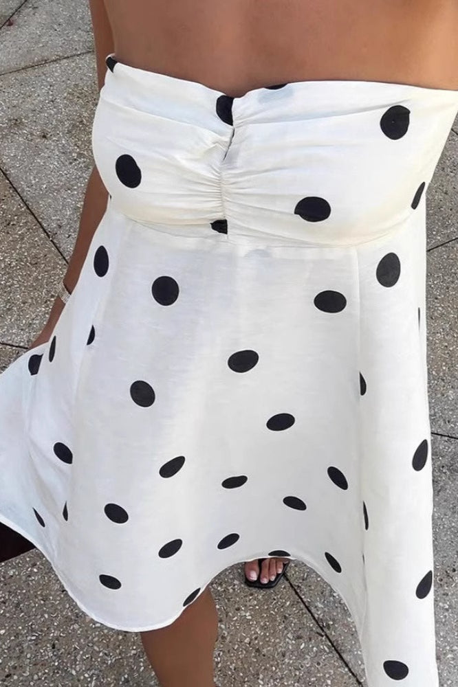 Polka Dot Strapless Ruched Bust A-Line Mini Dress