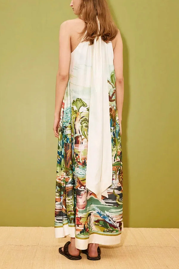 Tropical Eden Halter Neck Backless Maxi Dress