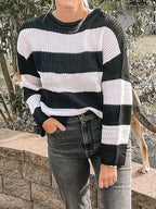 Casual Rib Stripe Baggy Knit Sweater
