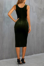 Velvet Square Neck Bodycon Side Slit Midi Dress